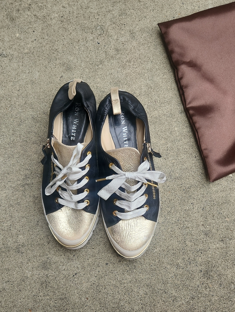 Ron White Women's Navy and Gold Leather Sneakers